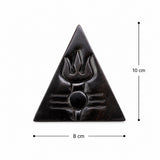 Ebony wood triangular emblem with Shiva trishul symbol, dark carved finish