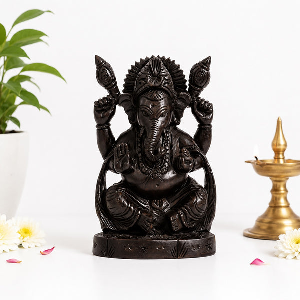 Sacred Karungali Lord Ganesha Statue with Draped Stole