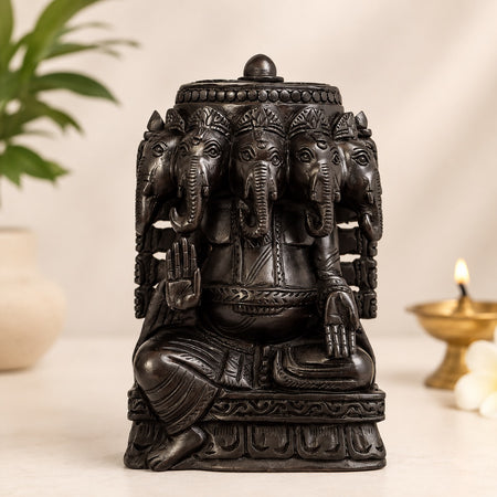 Premium Karungali Panchamukhi Ganesh Idol – Black Ebony Wood