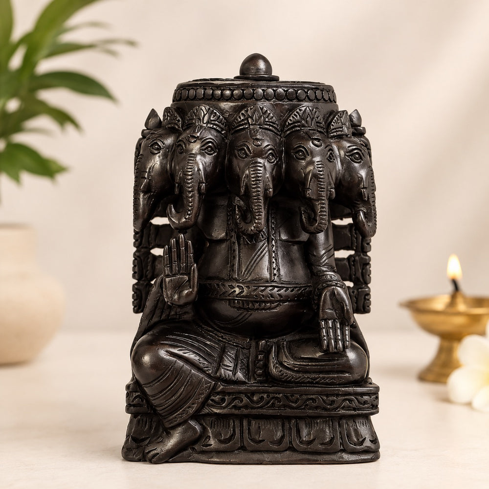 Premium Karungali Panchamukhi Ganesh Idol – Black Ebony Wood