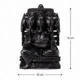 Panchamukhi Ganesh idol, dark carved wood, seated with five heads; 15 cm x 10 cm
