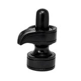 Black shivling idol with tall rounded top and curved leaf-like base on pedestal