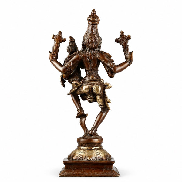 Brass Lord Narsimha with Devi Lakshmi Sculpture (Height: 12 Inches) Study Setting
