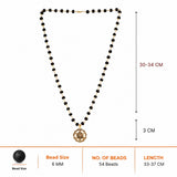 Black bead necklace with round silver Yantra pendant, hanging at the center