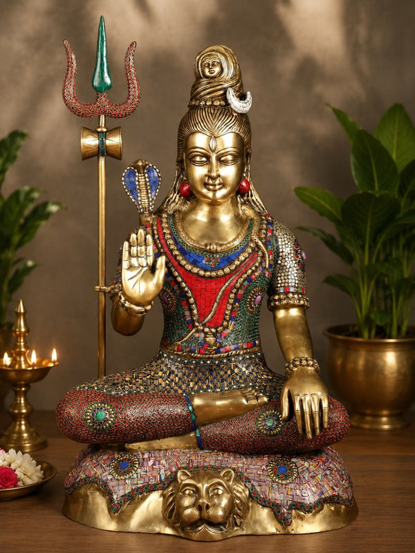 Superfine Brass Lord Shiva Statue for Home & Temple Décor (Height: 35 Inches)