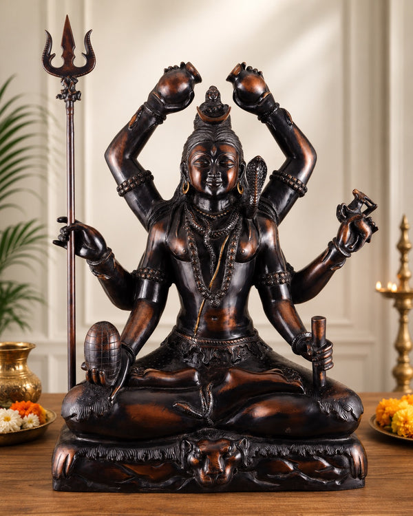 Superfine Brass Six-Armed Lord Shiva Statue (Height: 30 Inches)