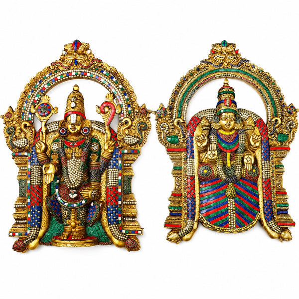 Brass Lord Venkateshwara Tirupati Balaji & Goddess Padmavathi Thayar Wall Hanging (Height: 26 Inches)