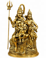 Gold-tone brass Shiva Parivar statue, Shiva with trident and family figures