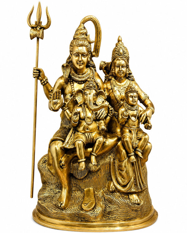 Traditional Pure Brass Shiva Parivar Statue for Home & Temple (Height: 28 Inches)