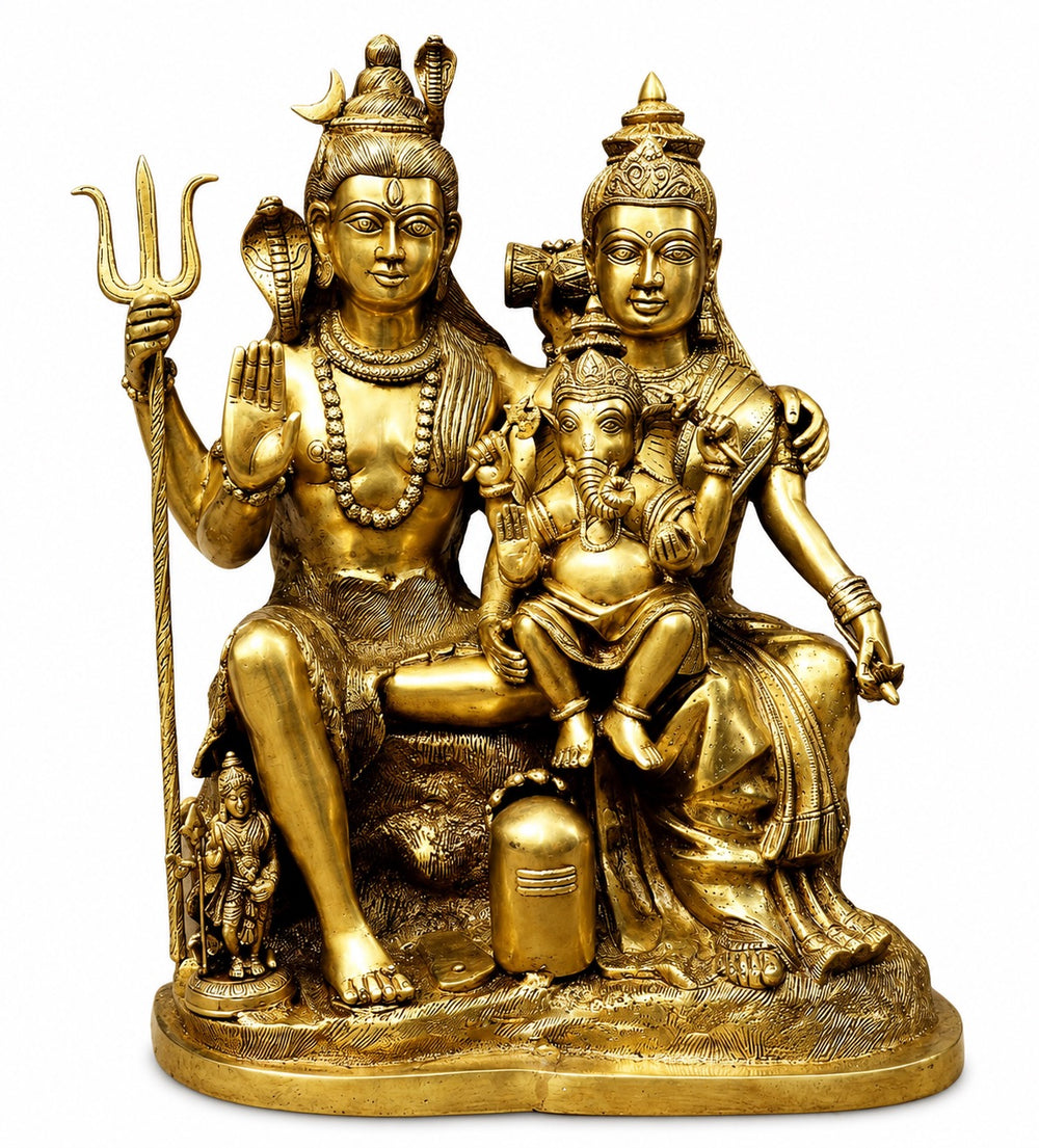 Exquisite Pure Brass Shiv Parivar Idol for Home & Temple (Height: 25 Inches)