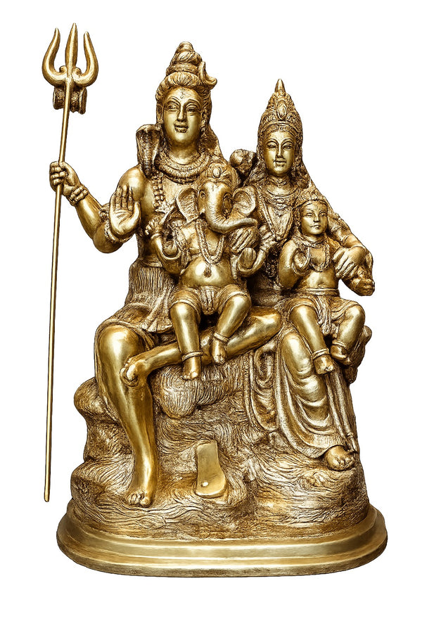 Exquisite Pure Brass Shiv Parivar Idol for Home & Temple (Height: 27 Inches)