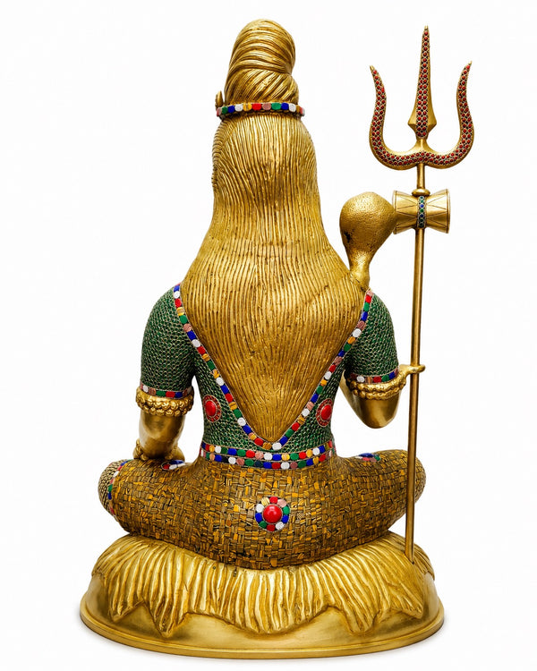 Handcrafted Brass Lord Shiva Statue with Elegant Stonework (Height: 35 Inches) Entryway Setting