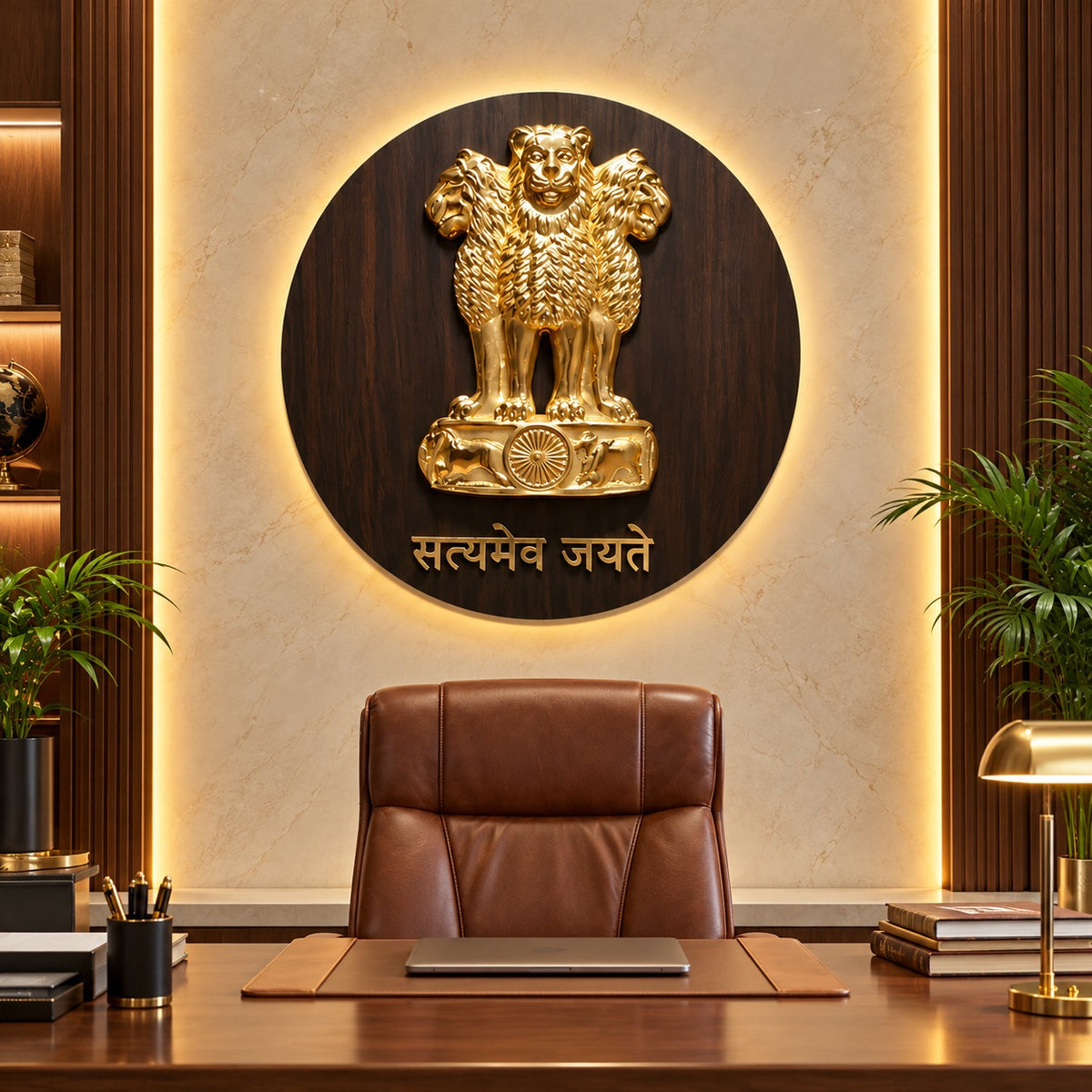Brass Ashoka Stambh Wall Hanging for Office and Institutional Décor (Height: 16 Inches)