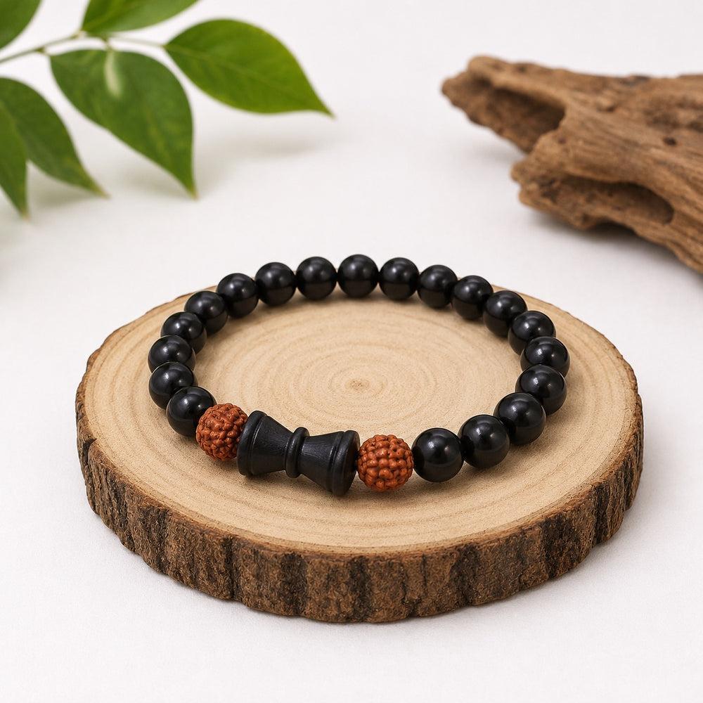 Karungali & Rudraksha Bracelet with Damru Bead