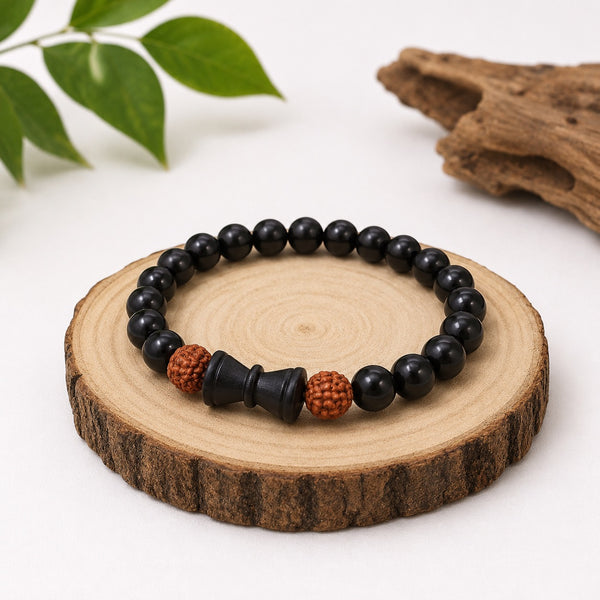Karungali & Rudraksha Bracelet with Damru Bead