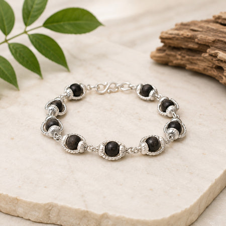 Premium Karungali Black Ebony Bracelet with Silver Caps