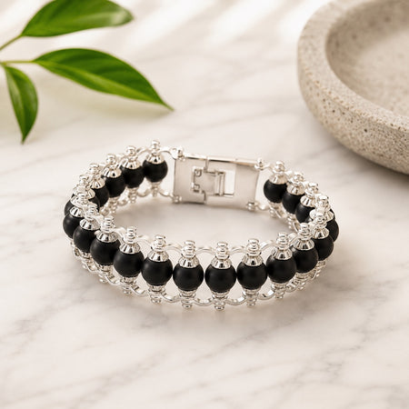 Natural Karungali Ebony Wood Bracelet with Silver-Plated Chain