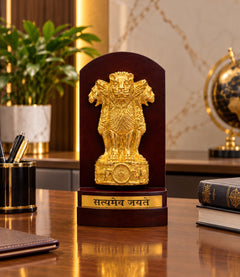 Premium Gold-Plated Brass Ashoka Stambh (Ashoka Pillar) Showpiece for Office Décor (Height: 9 Inches)