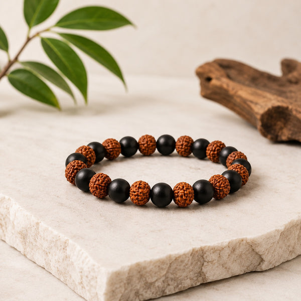 Karungali Rudraksha Bracelet – Authentic Ebony Wood & 5 Mukhi Rudraksha
