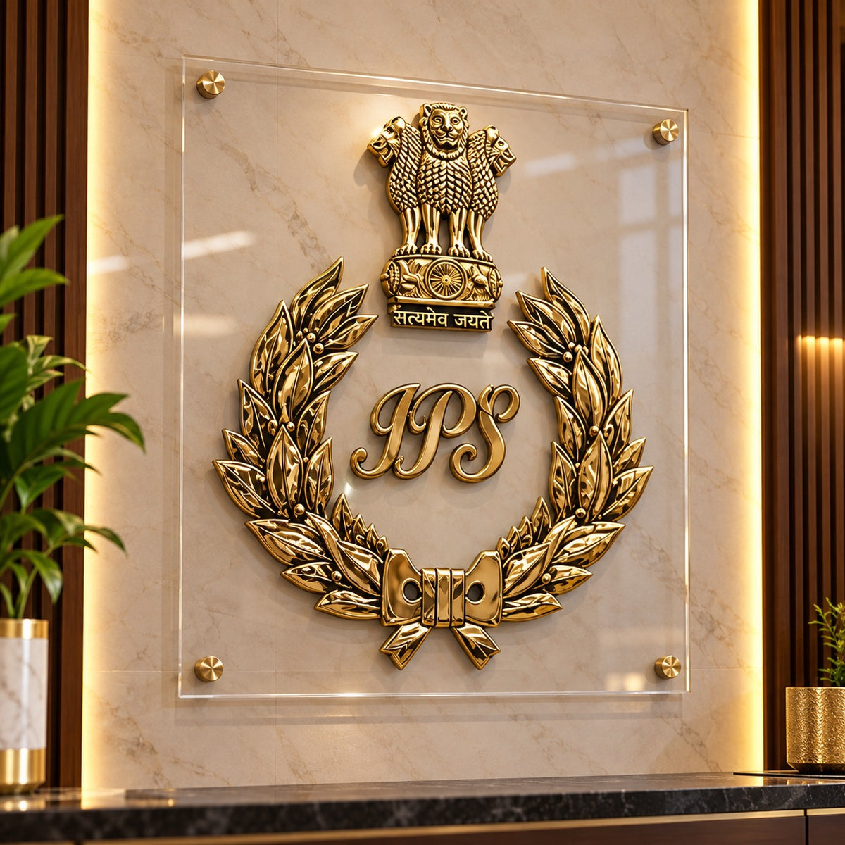 Premium Indian Police Service (IPS) Emblem Wall Frame for Executive Offices & Institutional Décor (Height: 24 Inches)