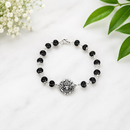 Karungali Bracelet with Silver-Capped Lord Murugan Charm