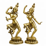 Brass Shiva Parvati dance idol pair, smooth golden finish, standing on detailed circular base