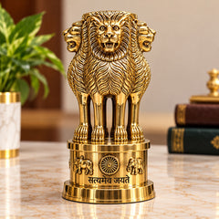 Premium Brass Ashok Stambh (Ashoka Pillar) Showpiece for Office & Institutional Décor (Height: 8 Inches)