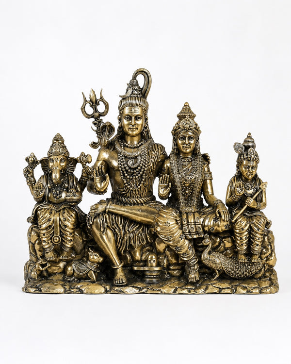 Superfine Brass Shiva Parivar Statue – Sacred Family Idol (Height: 9 Inches) Entryway Setting