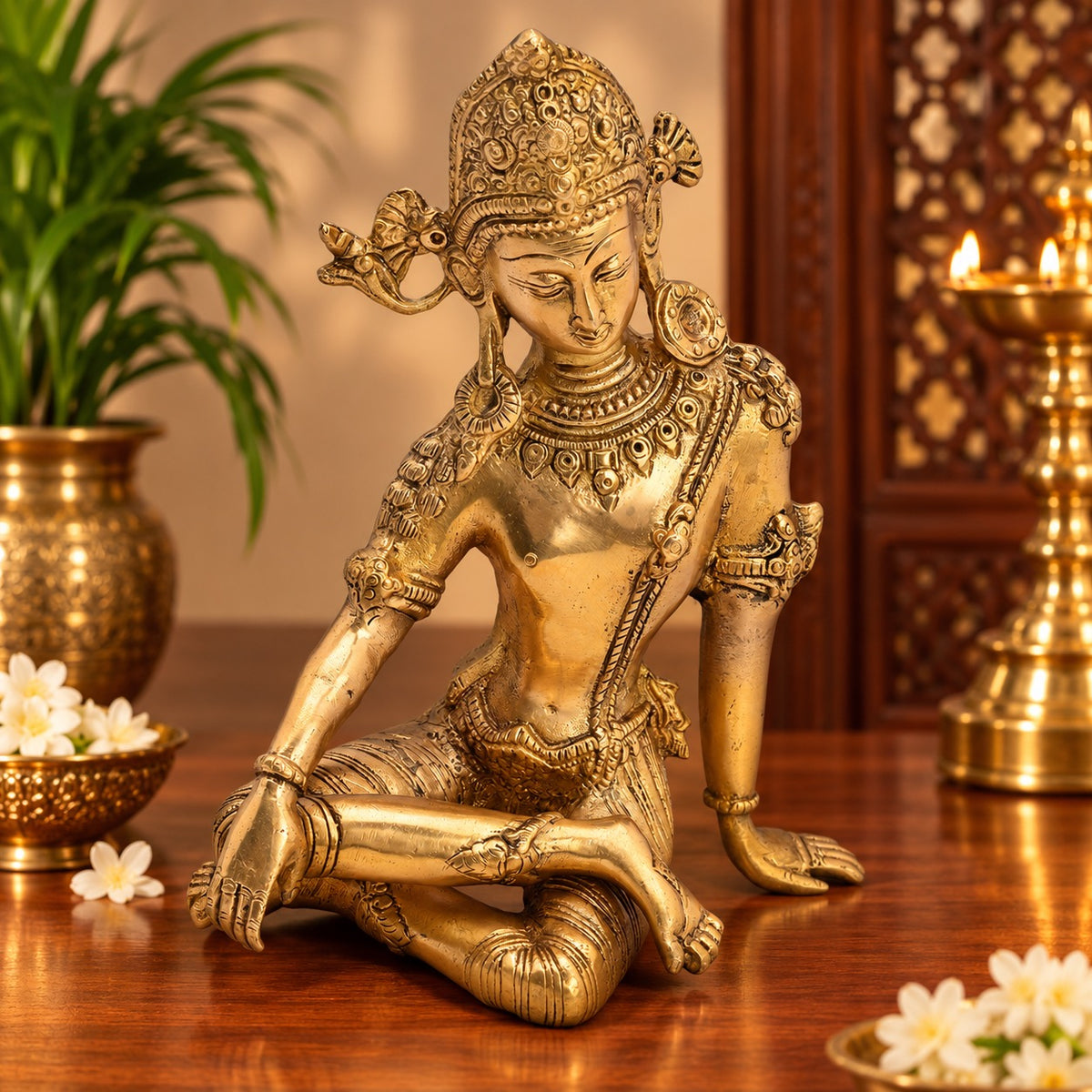 Premium Brass Idol of Lord Indra Dev – Traditional Hindu Deity Statue (Height: 9.5 Inches)