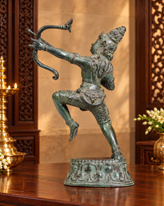 Vintage Indonesian Bronze Lord Rama Shooting Arrow Sculpture – Traditional Collectible Statue (Height: 12 Inches)