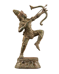 Vintage Indonesian Bronze Lord Rama Shooting Arrow Sculpture – Traditional Collectible Statue (Height: 12 Inches)
