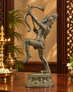 Vintage Indonesian Bronze Lord Rama Shooting Arrow Sculpture – Traditional Collectible Statue (Height: 12 Inches)