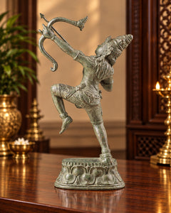 Vintage Indonesian Bronze Lord Rama Shooting Arrow Sculpture – Traditional Collectible Statue (Height: 12 Inches)