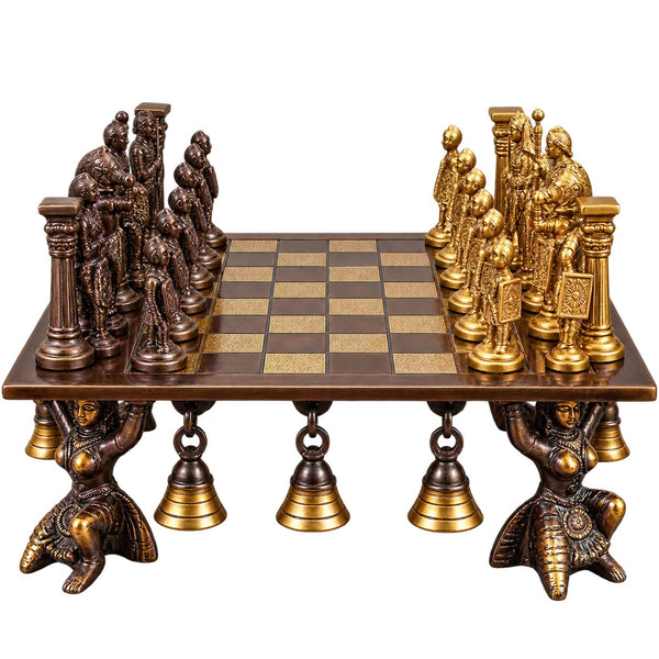 Handcrafted Pure Brass Chess Set | Classic Antique Finish (Height: 3.5 Inches) Study Setting
