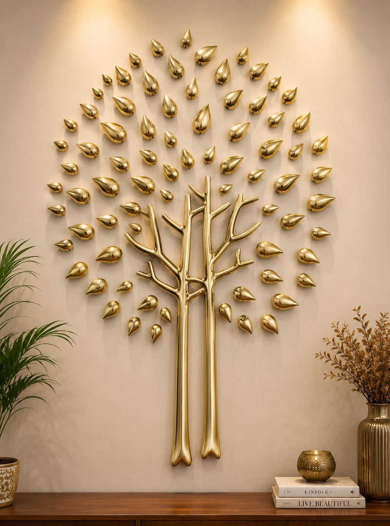 Brass Dew Drop Tree Sculpture | Intricately Handcrafted Decorative Art (Height: 36 Inches)