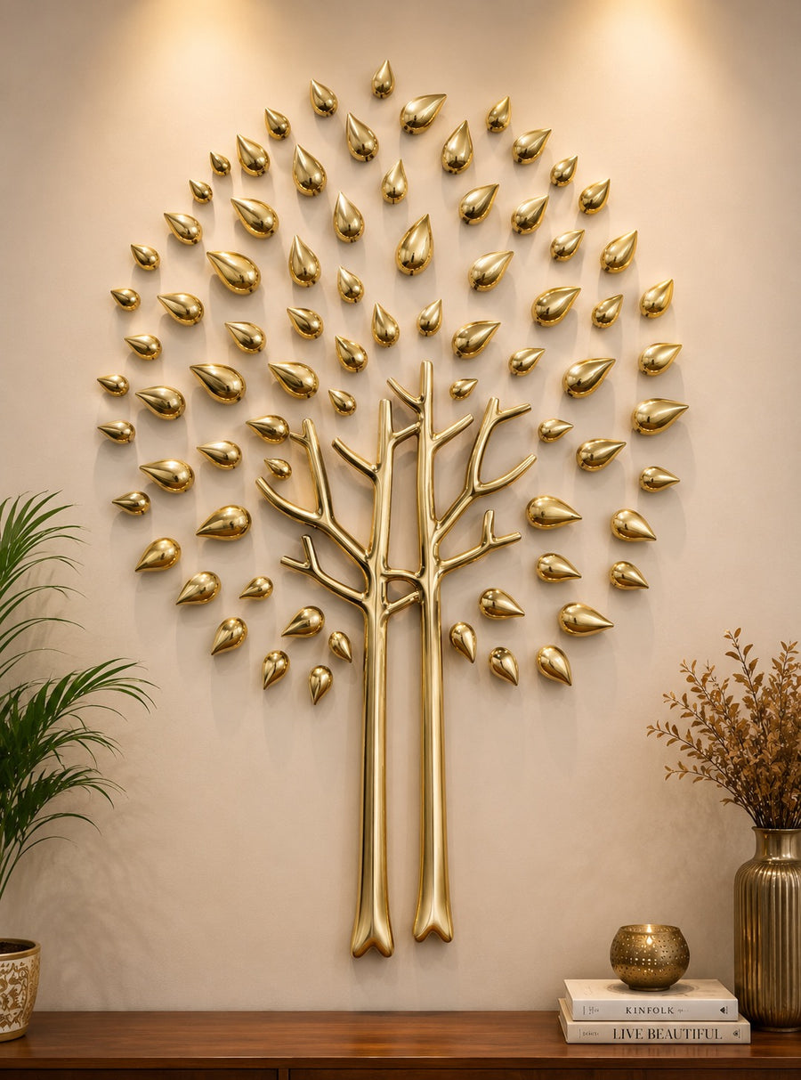 Brass Dew Drop Tree Sculpture | Intricately Handcrafted Decorative Art (Height: 36 Inches) Craft Detail