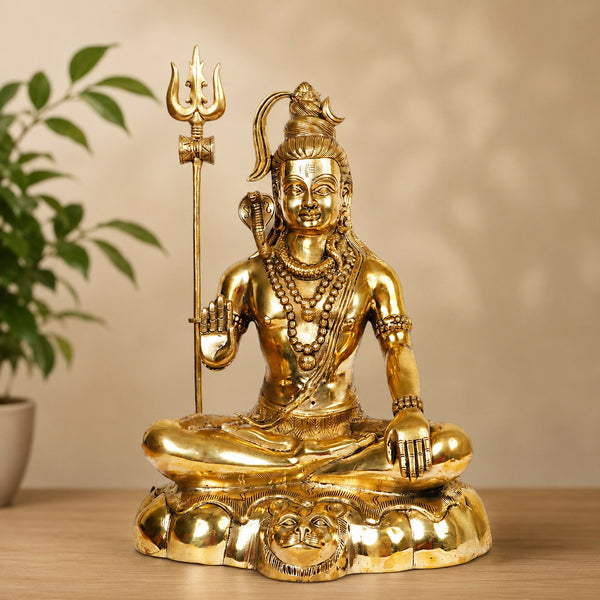 Brass Lord Shiva Shankar Statue – Big Bhole Nath Murti for Home, Office & Spiritual Décor Showpiece (Height: 18 Inches)