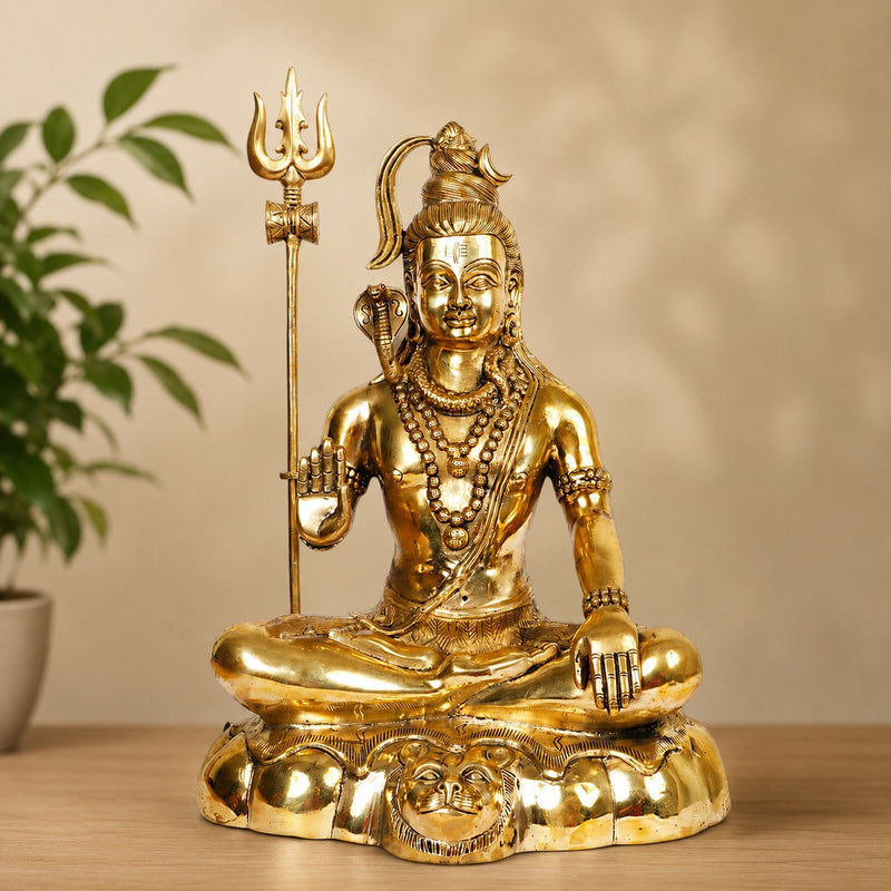 Brass Lord Shiva Shankar Statue – Big Bhole Nath Murti for Home, Office & Spiritual Décor Showpiece (Height: 18 Inches)