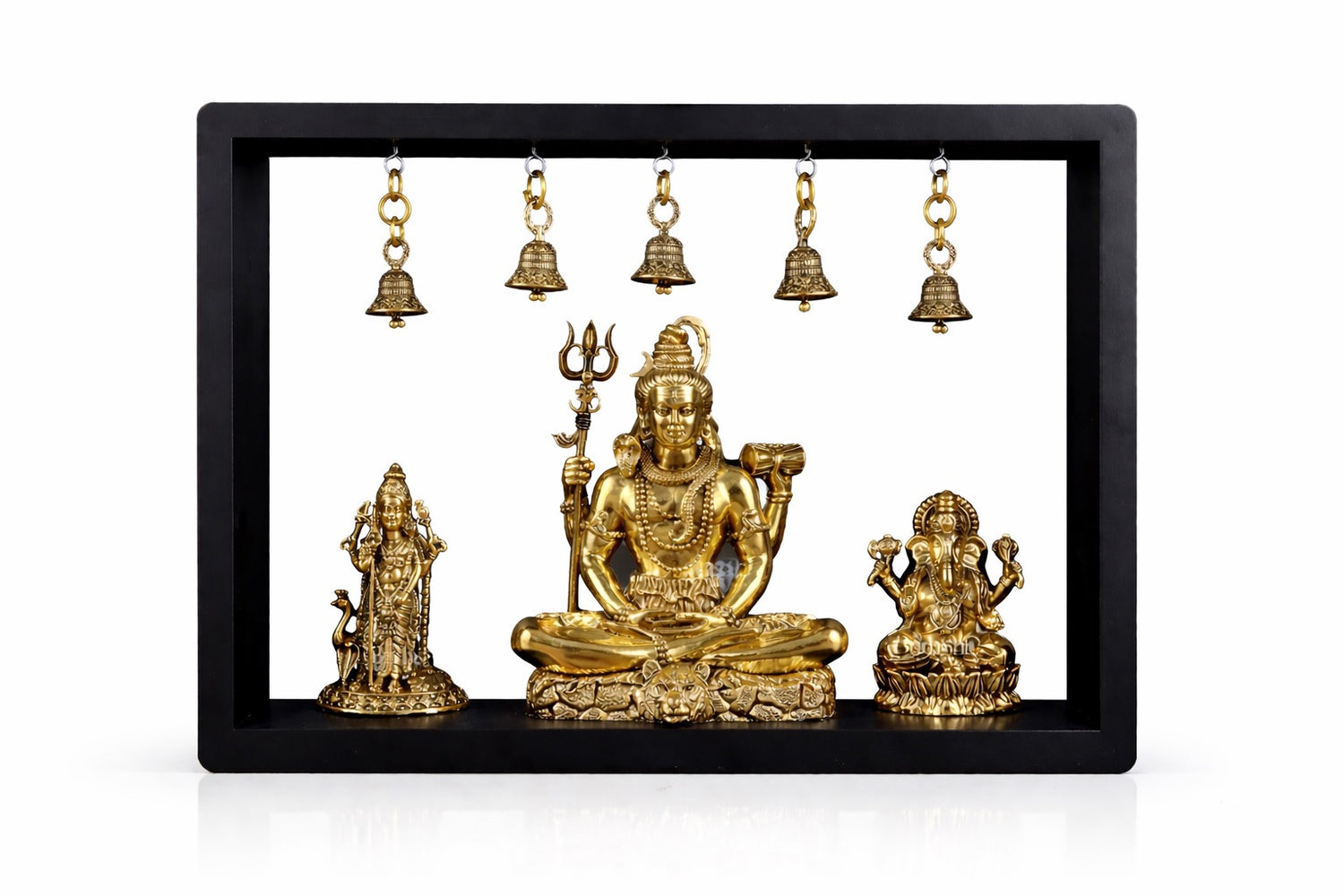 AONA Brass Lord Shiva with Kartikeya & Ganesha Idol