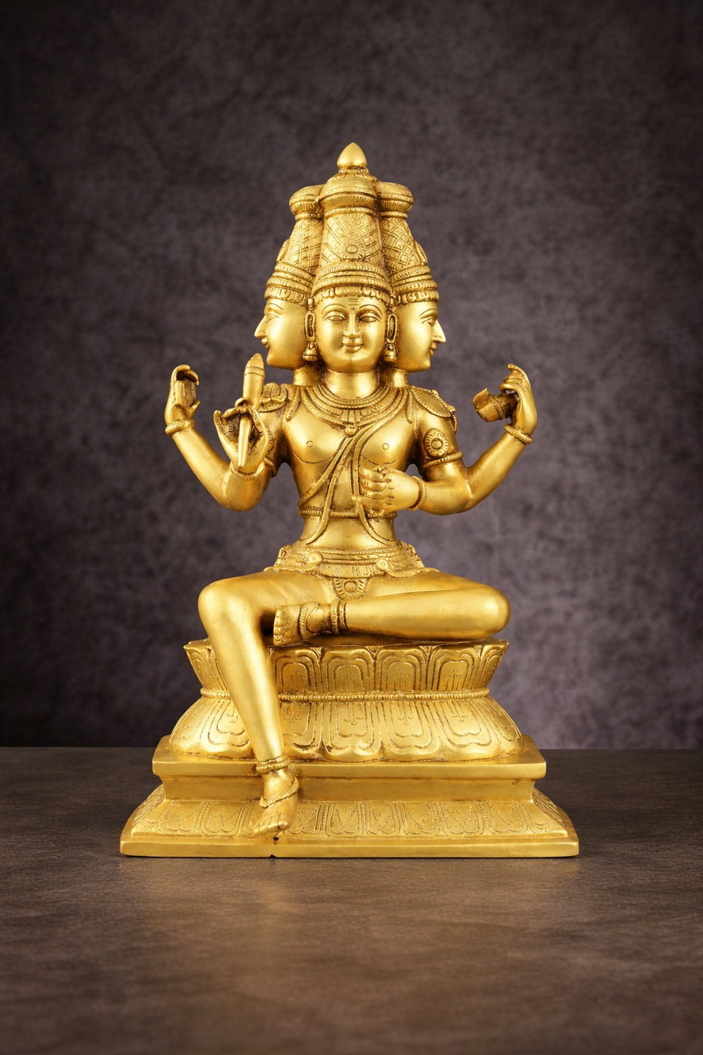 Pure Brass Seated Lord Brahma Sculpture (Height :16 Inches)