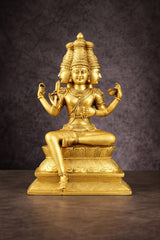 Seated Lord Brahma Skulptur aus Messing, 16 Zoll, vierköpfige Figur mit offenen Händen