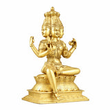 Lord Brahma Messingfigur, 16 Zoll, sitzend auf Lotusbasis, frontal mit ruhigen Gesichtszügen