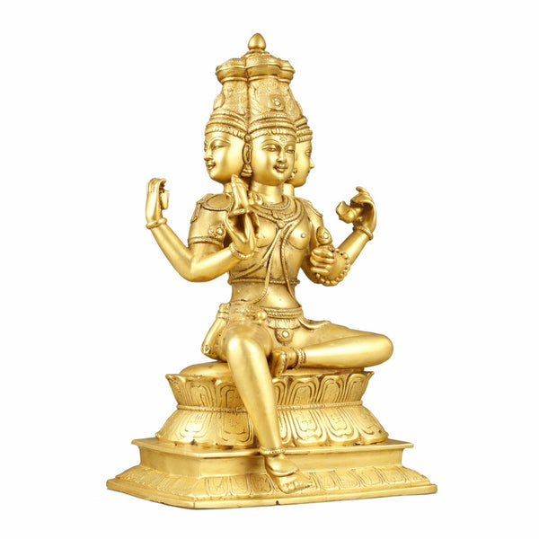 Pure Brass Seated Lord Brahma Sculpture (Height :16 Inches) Entryway Setting