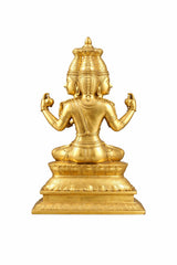 Rückansicht Seated Lord Brahma Messingskulptur, 16 Zoll, gefaltete Hände und Turmhaube