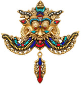 Pure Brass Kirtimukha Yali Wall Hanging with Ganesha & Intricate Stonework  (Height: 11 Inches)