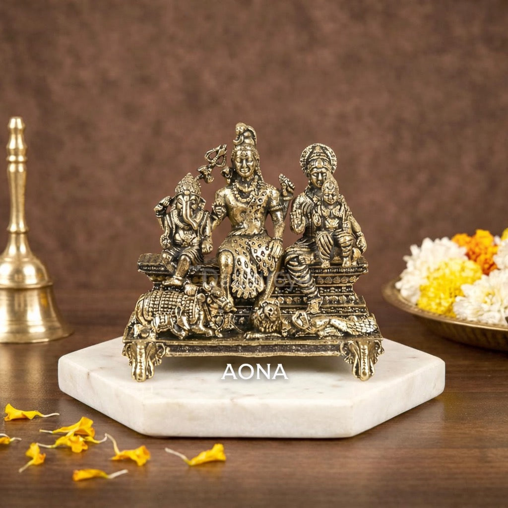 AONA Superfine Brass Shiva Family Murti (Shiv Parivar) – Divine Idol of Shiva, Parvati, Kartikeya & Ganesha for Home Temple & Office Decor 