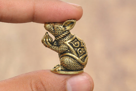 Superfine Brass Mini Mouse (Mushak) with Modak – Ganesh Ji Vahana for Home Temple & Office (Height : 1.25 Inches)