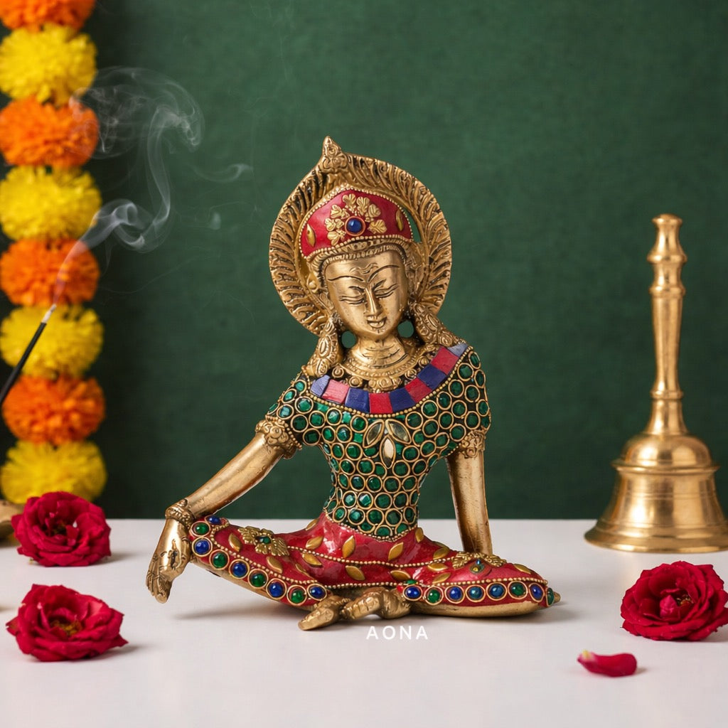 AONA Brass Indra Dev Statue – Lord Indra Sculpture for Home Décor, Pooja & Mandir 