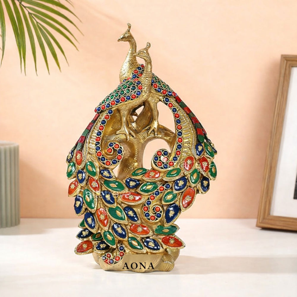 Brass Decorative Peacock Pair – Stylish Showpiece for Home, Office & Table Décor | Perfect Gift Item (Height : 12 Inches)