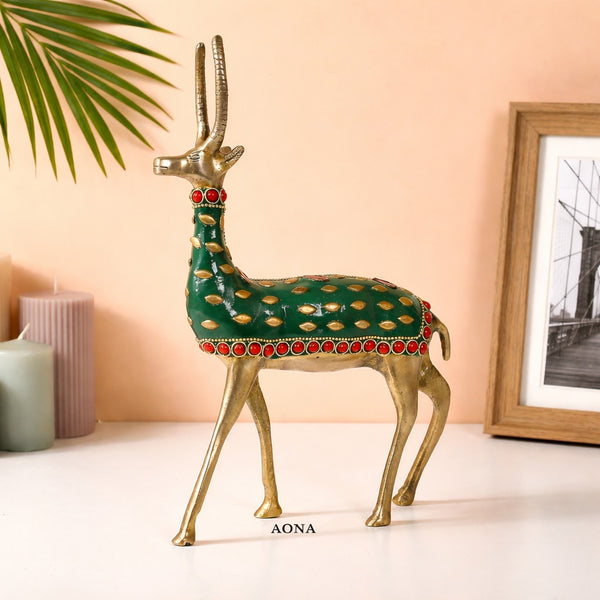 Brass Hiran (Reindeer) Figurine – Elegant Showpiece for Home Decoration & Office Décor (Height : 9 Inches)